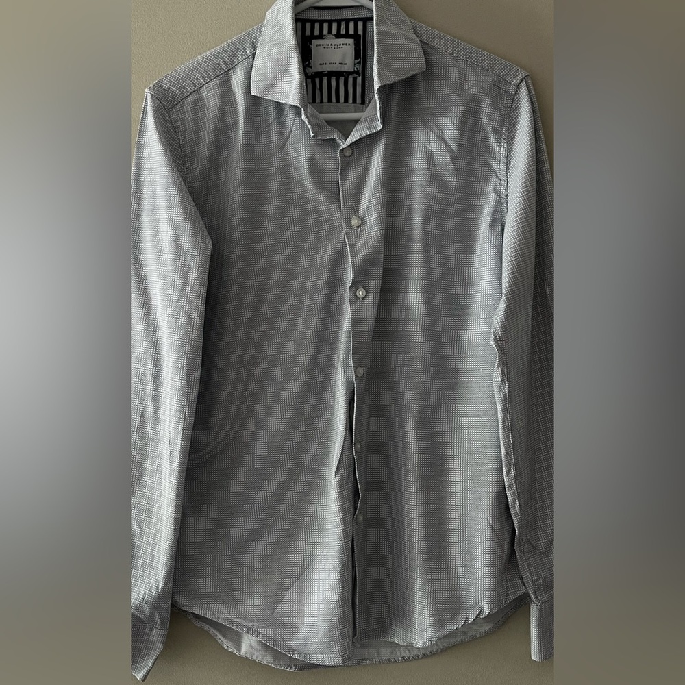 Men's Blue/White Button-Up Shirt - 2